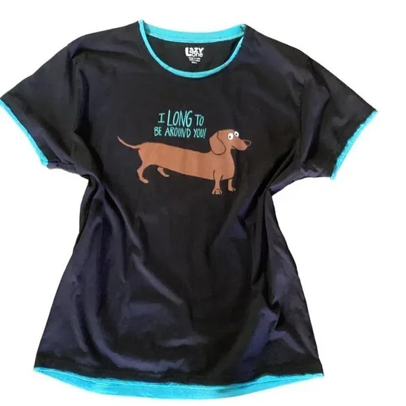 Lazy One Graphic Tee Dachshund Wiener Dog "I Long to be Around You" Sz L #109N - Picture 5 of 9